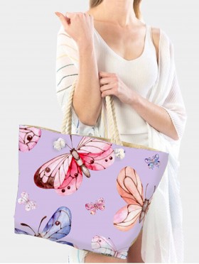 Canvas Butterfly Print Shoulder Tote